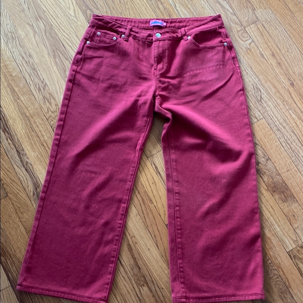 Edikted Women's Wide Leg Jeans in Rich Red
